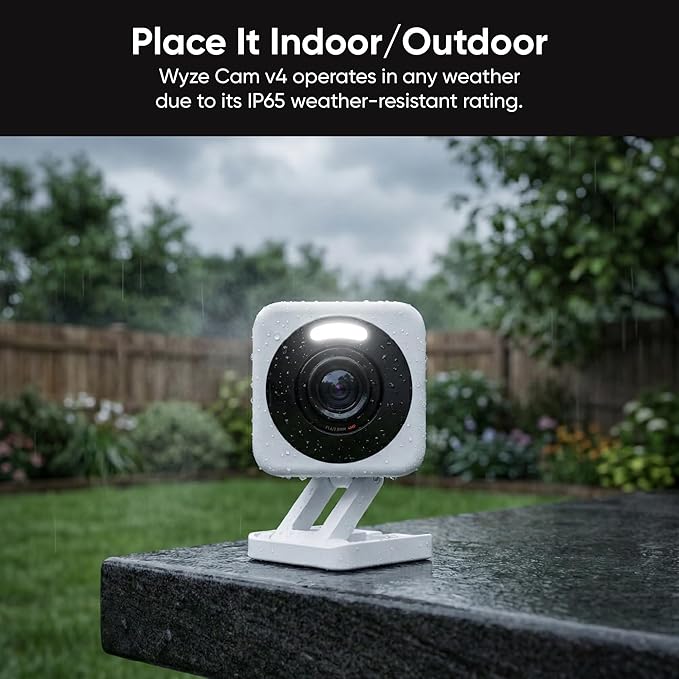 WYZE Cam v4 (Latest Model), 2.5K AI Security Camera, Indoor/Outdoor Cameras for Home Security, Baby Monitor & Pet Camera, Vibrant Color Night Vision, No Subscription Required, Free Expert Help