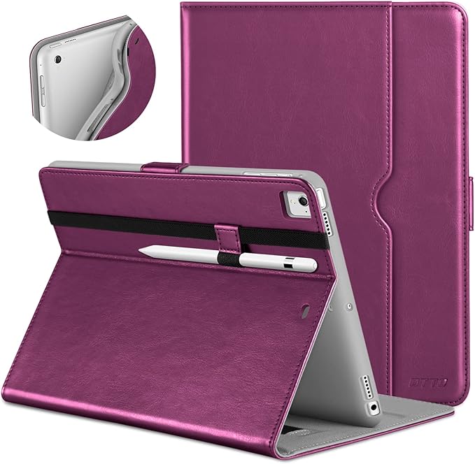 DTTO for iPad 9.7 Inch 5th/6th Generation 2018/2017 Case with Apple Pencil Holder, Premium Leather Folio Stand Cover Case for Apple iPad 9.7 inch, Also Fit iPad Pro 9.7/Air 2/Air - Purple