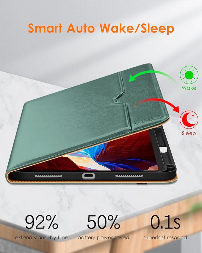 DTTO for iPad Pro 11 inch Case (M5/M4) 2025/2024, Premium Leather Business Folio Stand Cover with Pencil Holder - Auto Wake/Sleep and Multiple Viewing Angles, Midnight Green