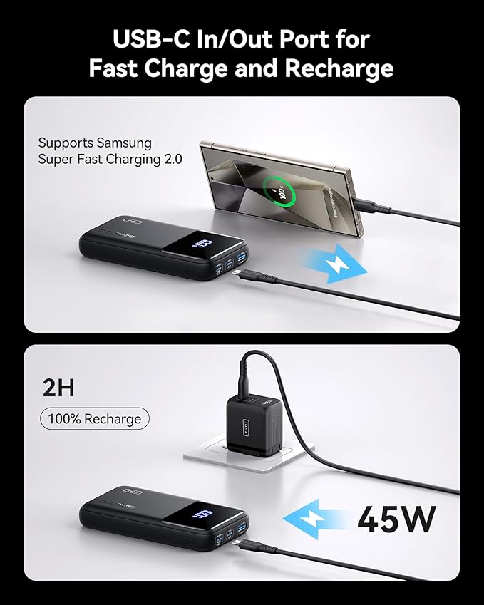 INIU 20000mAh Laptop Power Bank, Compact 65W PD Dual Fast Charging Portable Charger, Flight-Safe Battery Pack with USB C Cable for Travel MacBook iPad Tablet Switch iPhone 17 16 Pro Samsung S25