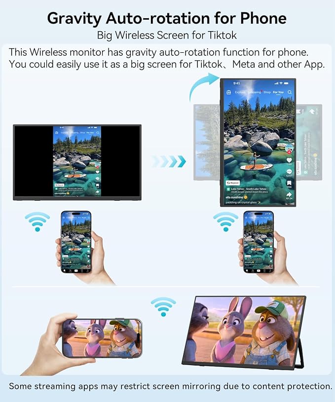 MAGICRAVEN Wireless Portable Monitor for Laptop, 15.6" Portable Monitor with Battery-1080P FHD Second Screen for Home & Office, AirPlay & Miracast Casting, No Cables or Drivers Needed(with Stand)