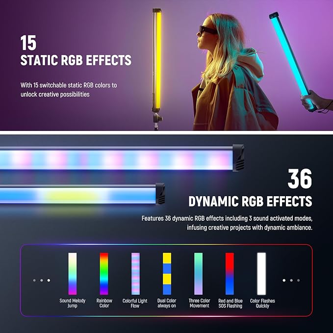 NEEWER Basics 21" Magnetic RGB Light Wand, CRI95 Dimmable 14W LED Handheld Video Tube Lighting Stick with 51 RGB Modes, 4000mAh Battery for YouTube TikTok Recording Studio Photography Streaming, SL50