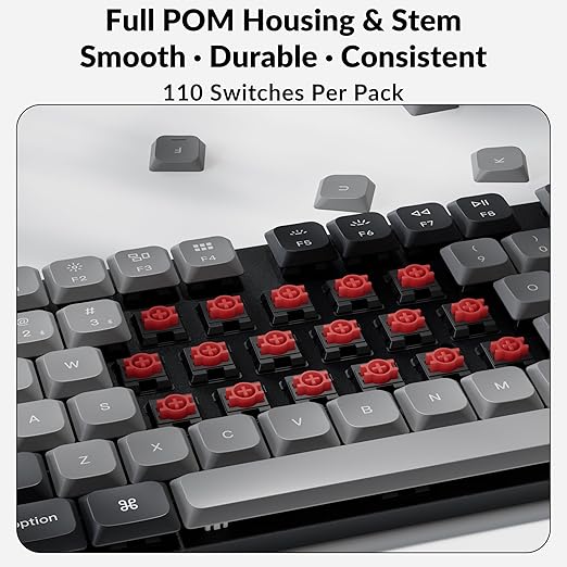 Keychron Milk POM Low-Profile Red Switches 110pcs – Pre-Lubed Linear Mechanical Keyboard Switch Set, Smooth & Durable Full POM Housing & Stem, 45gf Actuation Force, Hot-Swap, Dustproof Wall