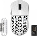 ATTACK SHARK R5 Ultra Wireless Gaming Mouse,Carbon Fiber Shell 39g Superlight,PAW3950MAX Optical Sensor Nordic 52840 MCU 8K Polling 42K DPI,Tri-Mode Programmable Mice with Coiled Cable-White&Griptape