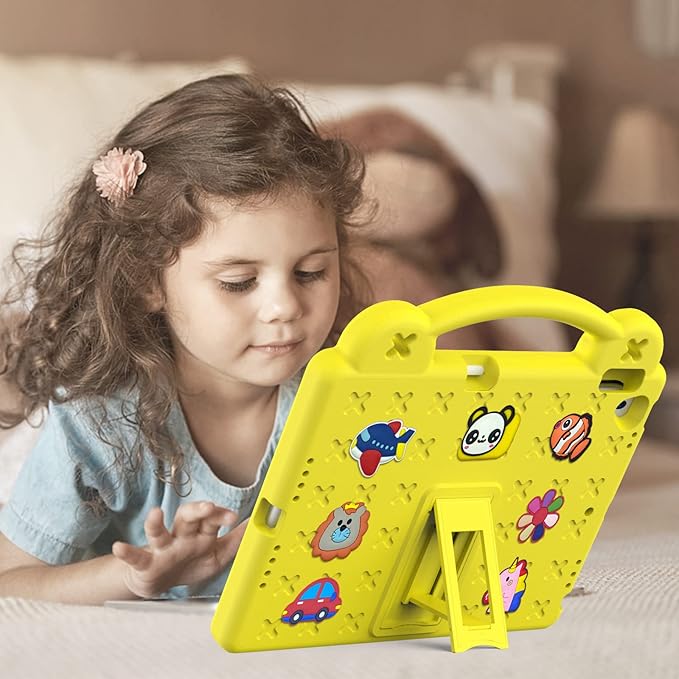 Dteck for iPad 9th/8th/7th Generation 10.2" Kids Case,Cartoon Panda Shockproof Rugged Lightweight Convertible Handles Stand Kid Friendly Case with Pencil Holder for iPad 10.2 2021/2020/2019,Yellow