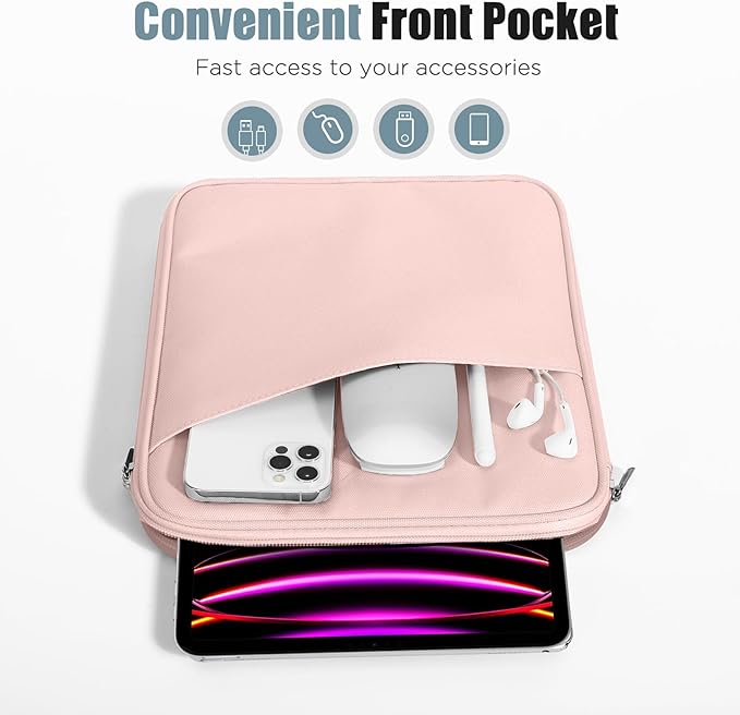 TiMOVO 13 Inch Tablet Sleeve with Pocket for iPad Air 13" M3 2025, iPad Pro 13"/12.9", Galaxy Tab S9/S10 Plus/S9 FE+ 12.4", Remarkable Paper Pro 11.8", Pink