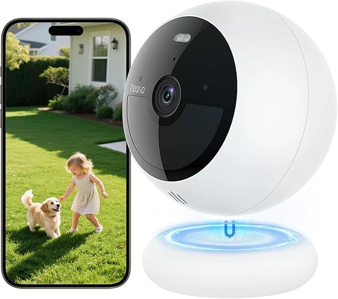 Noorio Security Cameras Wireless Outdoor Magnetic, Battery Powered Indoor Camera for Home Security, 1080P Human/Pet Detection, Bulit-in 32GB Storage, Color Night Vision