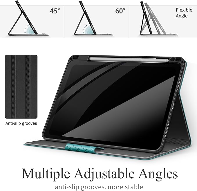 auaua Case for iPad Pro 11 Inch (M5/M4) 2025/2024, PU Leather Case with Pencil Holder, Supports Pencil Pro and Pencil(USB-C), Adjustable Angles, Auto Sleep/Wake (Green)