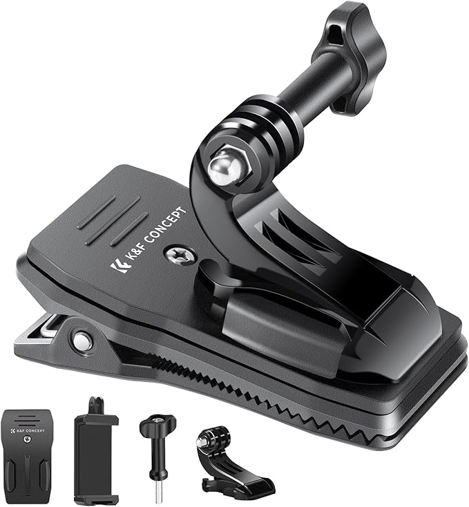 K&F Concept 360° Rotation Backpack Strap Quick Clip Mount for Hero 13/12/11/10/9/8/7/6/5/4 Black, DJI Osmo Action 5 Pro/4/3/6 and Other Action Camera