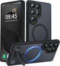 Magnetic for Samsung Galaxy S25 Ultra Case, [Compatible with MagSafe][Full Camera Protection][Built-in Invisible Kickstand] Translucent Matte Phone Case for S25 Ultra 6.9" - Black