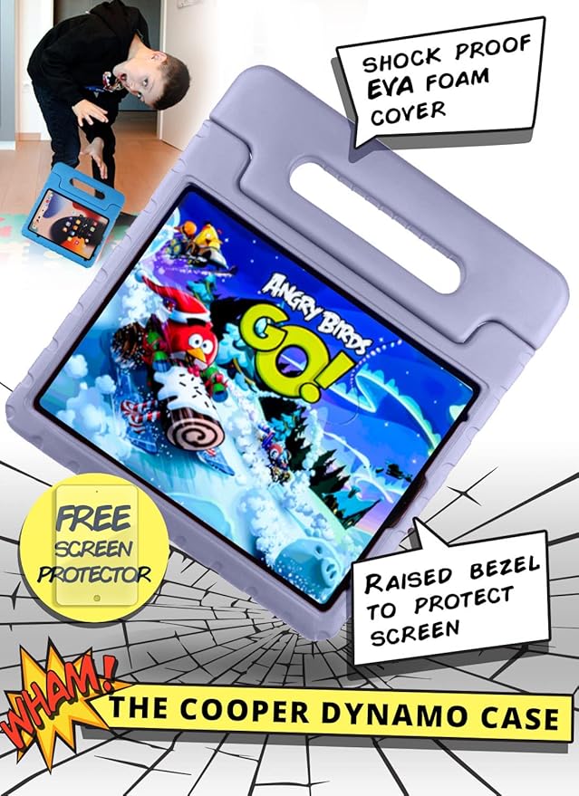 Official Cooper Dynamo for iPad Pro 11 inch Case for Kids 4th/3rd/2nd/1st Generation 2022/2021/2020/2018 | Rugged Foam, Magic Handle, Stand, with Pencil Holder, Eco-Mailer