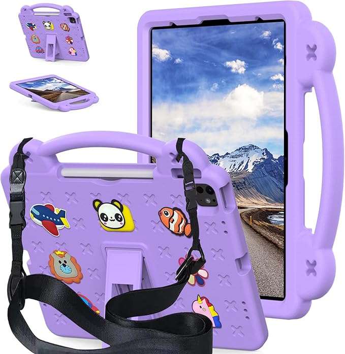 AKABEILA Compatible with ONN 10.1(GEN3) 2022(1000071485)/Amazon Fire HD 10(2021/2023)/Fire HD 10 Plus(2021/2023) Tablet Case, Kids Case with Shoulder Strap & Stand Handle Light Purple