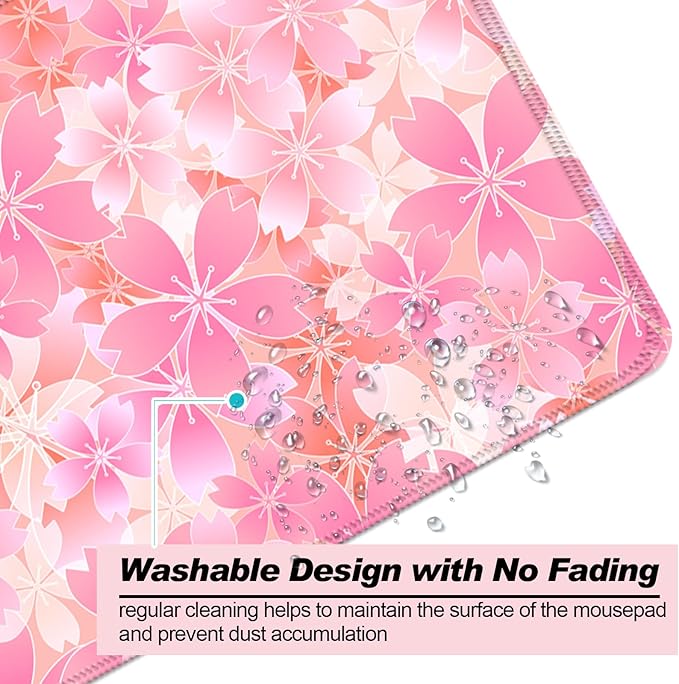 Japanese Cherry Blossom Gaming Desk Mat, Computer Keyboard Large Extended Flowers Mouse Pad for Office and Home, 31.5×11.8 Inches, XL, Pink