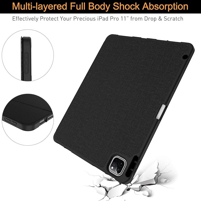 Soke for iPad Pro 11 Case (M2) 2022/2021/2020 with Pencil Holder - [Full Body Protection + Apple Pencil Charging + Auto Wake/Sleep], Soft TPU Back Cover for 2022 iPad Pro 11 inch(Black)