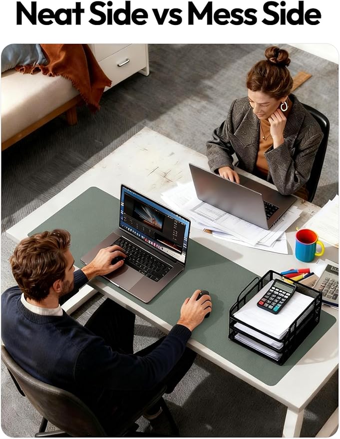 YSAGi Leather Desk Protector, Office Mat, Large Mouse Mat, Non-Slip PU Leather Blotter, Laptop Desk Pad, Waterproof Writing Pad for Office and Home (Dark Green, 35.4" x 17")