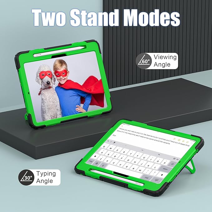 AKABEILA Compatible with Apple iPad Pro 11(2024) 11 inch Tablet Case，Lightweight Shockproof Rugged Protective Cover with Kickstand for Kids Children Boys Babies Dark Green