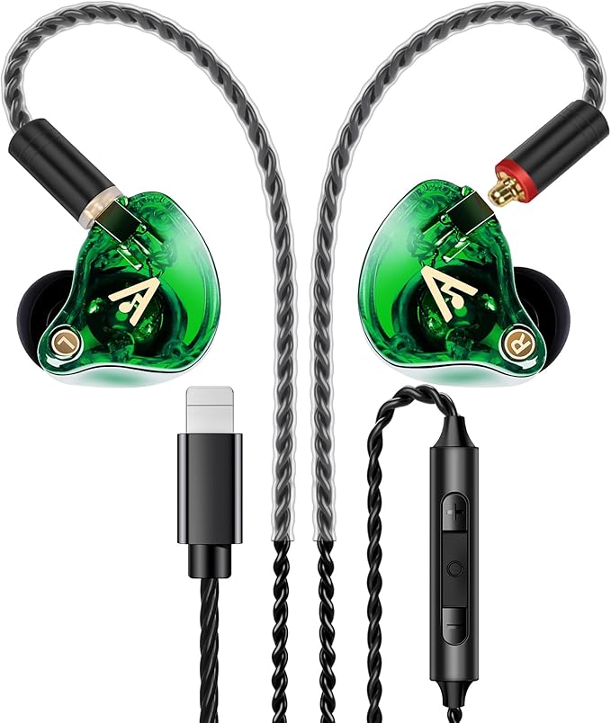 Vibes 202ML Wired Earbuds - HiFi in Ear Headphones for iPhone 5–14, Noise Isolating Ear Buds w/ Mic - Clear Sound, Deep Bass, Comfort-Fit Earphones - MMCX–LTN, Silver Plated Cord, Carrying Case