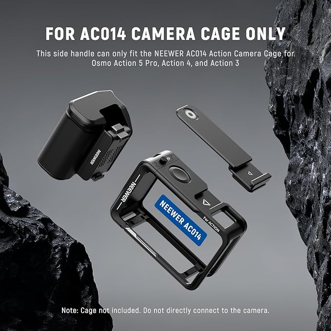 NEEWER AC034 Side Handle Only for AC014 Cage Compatible with DJI Osmo Action 5 Pro/4/3, Modular Quick Release Magnetic Action Camera Mount Adapter with Grip & Cold Shoe Shutter Extender Bar, Black