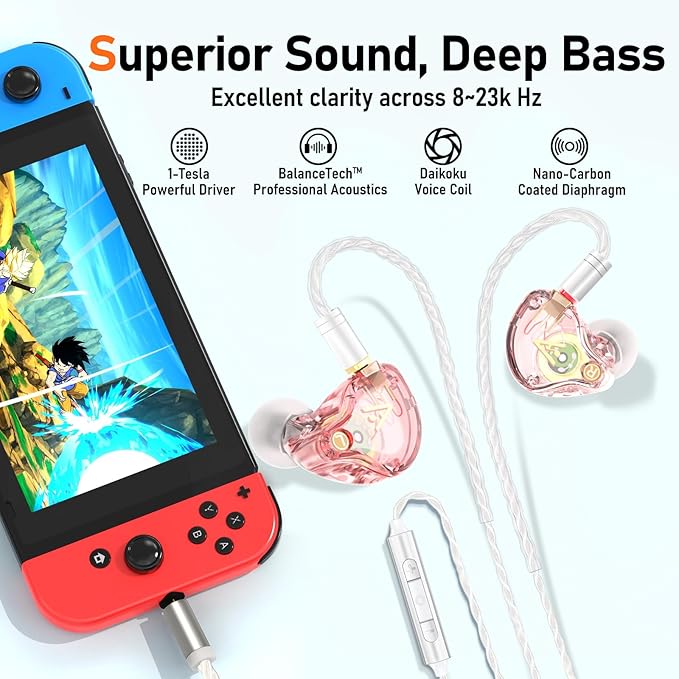 Vibes 202M Wired Earbuds - HiFi in Ear Monitor Headphones - Noise Isolating Ear Buds w/ Mic - Clear Sound, Deep Bass & Comfort-Fit Gaming Earphones - MMCX to 3.5mm & Silver Plated Cord, Carrying Case