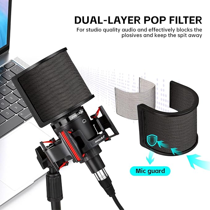 XLR Podcast Microphone Professional Cardioid Condenser Microphone for PC Computer Studio XLR Mic Kit for Recording/Podcasting/Streaming/Voice Over/ASMR/Home Studio/YouTube with Desktop Stand