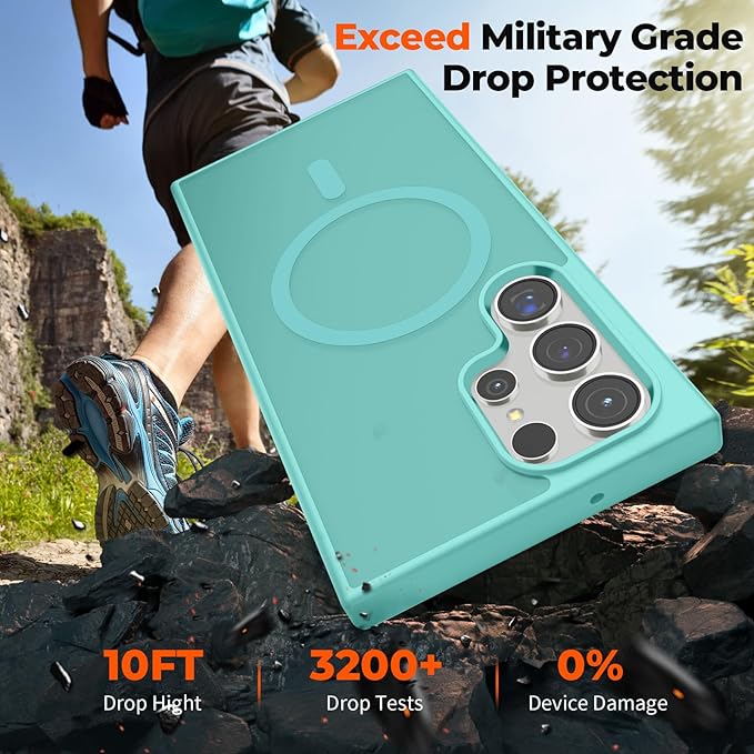 SUPFINE Magnetic for Samsung Galaxy S23 Ultra Case, (Built-in Magnets) (Military Grade Drop Protection) Slim Translucent Shockproof Phone Case,Blue Green