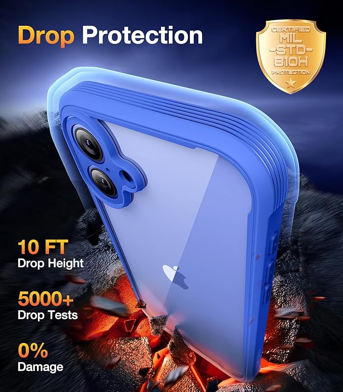 Diaclara Designed for iPhone 16 Case, Full Body Rugged Case with Built-in Touch Sensitive Anti-Scratch Screen Protector, Upgraded [Full Camera Protection] for iPhone 16 6.1" (Ultramarine) Blue