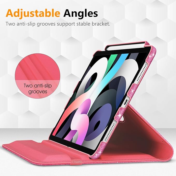 Fintie Rotating Case for iPad Air 11-inch M4/M3/M2 (2026/2025/2024), iPad Air 5th (2022) / 4th Generation 10.9 Inch - 360 Degree Rotating Protective Stand Cover with Pencil Holder, Glittering Pink