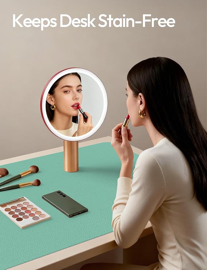 YSAGi Leather Desk Protector, Office Mat, Large Mouse Mat, Non-Slip PU Leather Blotter, Laptop Desk, Waterproof Writing Pad for Office and Home (Green-Blue, 35.4" x 17")