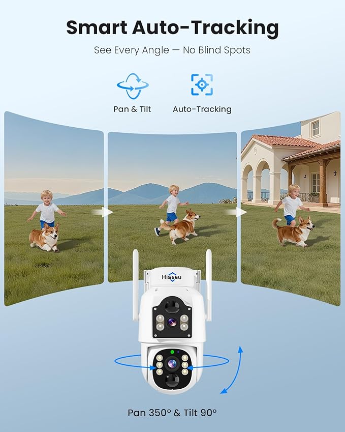 Hiseeu Wireless Solar Camera Outdoor 4MP Dual Lens, Wireless Home Security Camera 5G & 2.4G WiFi Pro, 360° PTZ, Motion Detection, Color Night Vision, IP66, 2-Way Audio, Auto Tracking, No Subscription