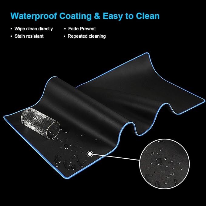 Large Gaming Mouse Pad(35.4x15.7x0.16in), Black Thick Computer Extended Mousepad for Laptop, Smooth Keyboard Mat with Non Slip Rubber Base, Stable Desk Pad Blotter with Durable Stitched Edges