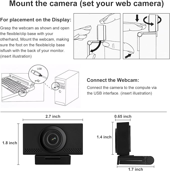MEGREZ 4K Webcam with Microphone, AutoFocus HD USB C Web Camera with Privacy Cover, Plug & Play Streaming Webcam for Zoom Meetings, Skype, YouTube, Laptop/Desktop/PC