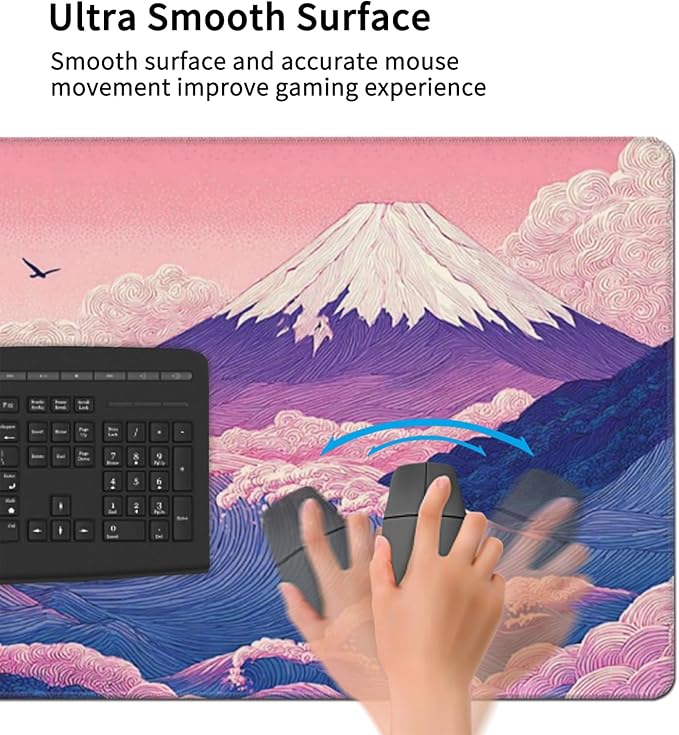 Japanese Mouse Pad with Stitched Edges, Extra Large Desk Mat Gaming Mousepad XXXL Computer Keyboard Mat Waterproof Non-Slip Rubber Mice Pads for Office Desk Decor(Purple, 48" x 24")