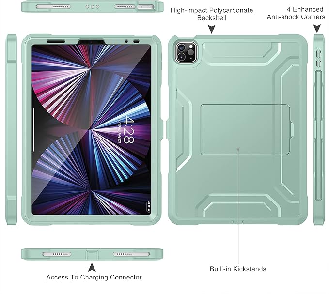 Soke Case for iPad Pro 11 Inch 2022/2021/2020/2018/iPad Air 5th/4th Generation,Built-in Screen Protector - Support 2nd Apple Pencil Charging - Heavy Duty Rugged Protective Kickstand Case - Mint Green
