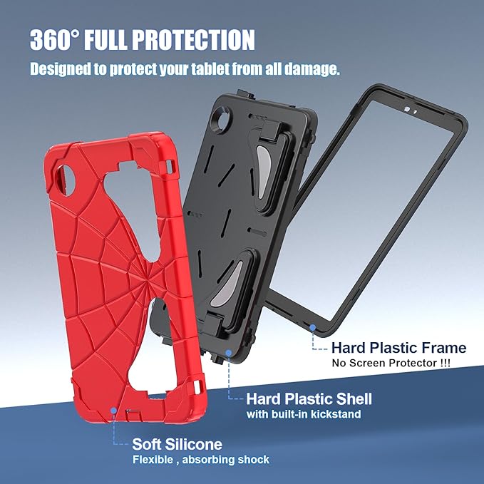 AKABEILA Compatible with Samsung Galaxy Tab A11+ 2025 11 inch Tablet Case，Lightweight Shockproof Rugged Protective Cover with Kickstand for Kids Children Boys Babies Red Black