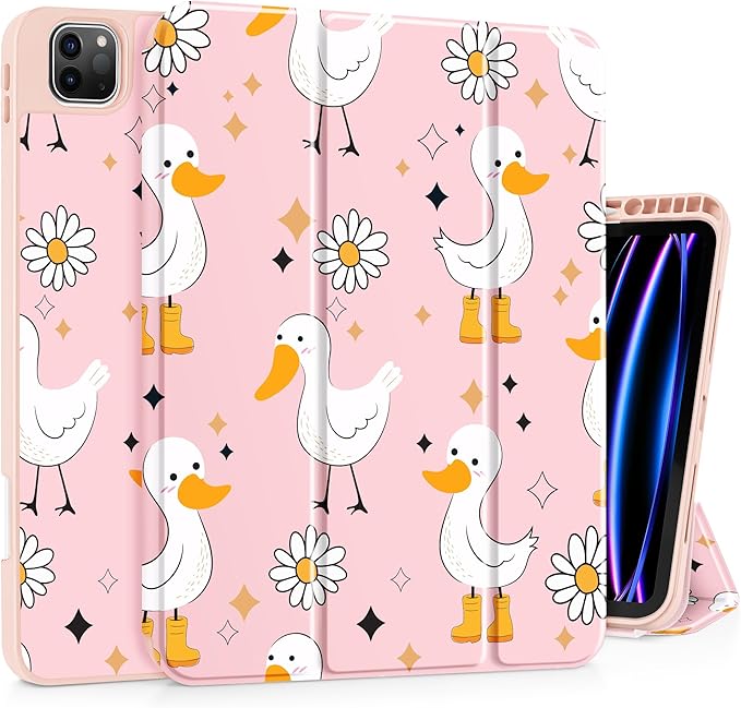 May Chen for iPad Pro M2 12.9 inch Case 6th/5th/4th/3rd Generation 2022 2021 2020 2018, Trifold Stand with Auto Wake/Sleep Soft TPU Protective Stand Back Cover, Daisy Ducks