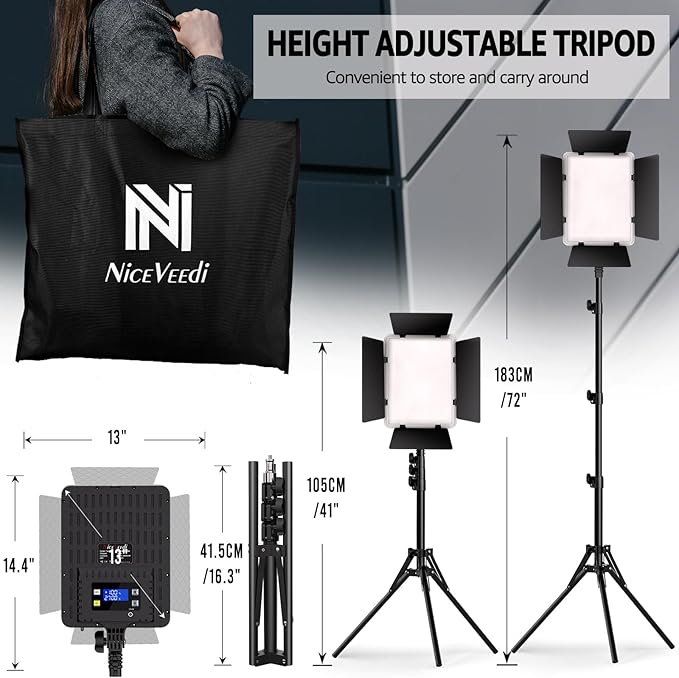NiceVeedi 36W Photography Lighting, Bi-Color Studio Light, CRI 95+, Dimmable AC Adapter Powered LED Video Light Kit with Remote Control & 72” Tripod, Light for Video Recording/YouTube/TikTok/Ins