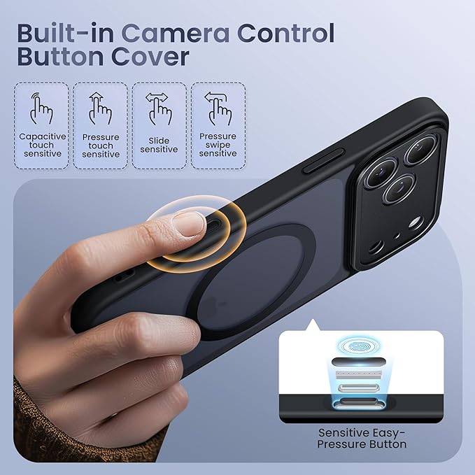 GolbinBox for iPhone 17 Pro Case with Stand,Compatible with MagSafe,[Camera Control][Military Drop Protection] Shockproof Slim Translucent Matte Phone Cover for iPhone 17 Pro 6.3",Black/Clear