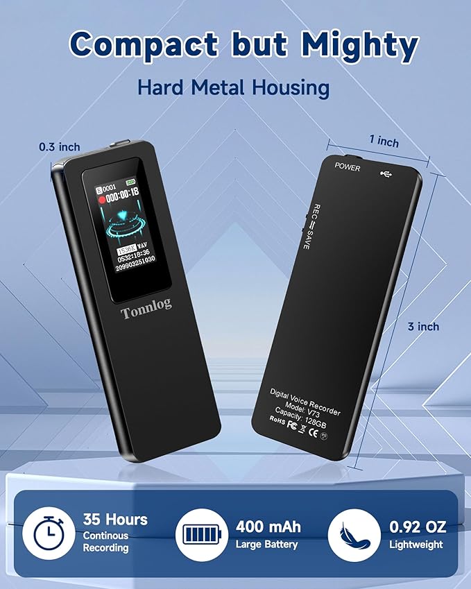 64GB (4500 Hours) Digital Voice Recorder, Tonnlog HD Voice Activated Recorder with AI-Intelligent Noise Reduction, Recording Device for Meeting Lecture Class Interview