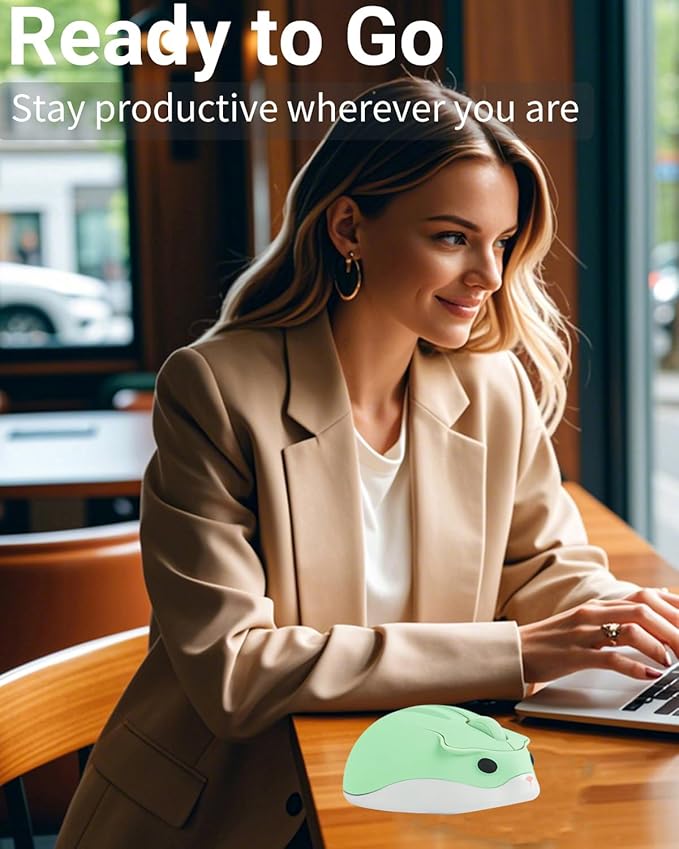 Wireless Mouse Cute Hamster Mice, Green Silent Portable Compact Lightweight 1200DPI USB Mice, Cordless Mouse for PC Laptop Computer Notebook MacBook Tablet Kids Girl Boy Men Women School Office Gift