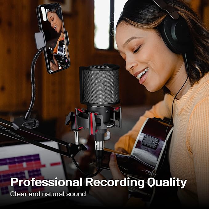 Condenser Microphone XLR,Professional Studio Recording Microphone for Computer PC,Cardioid Podcast Mic Kit with Boom Arm,Gaming Microphone for Streaming,ASMR,Singing,Voice Over,Vocal,YouTube,Zoom