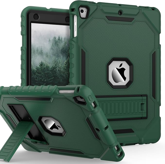 ZoneFoker 9.7" Case for iPad 6th/5th Generation 2018/2017, for iPad Air 2 / Air 1st / Pro 9.7, Heavy Duty Shockproof Protective 9.7 Inch Cover with Built-in Stand for i Pad 6 5 Gen(Deep Green)