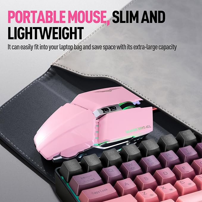 Guiheng Wired 60% Gaming Keyboard and Mouse Combo, Ultra-Compact 61 Keys RGB Backlit Mini Keyboard, Lightweight 3200 DPI Optical, Wired Gaming Set for Windows,PC, MAC PS5 Xbox Gamer(BlackBerry Pink)