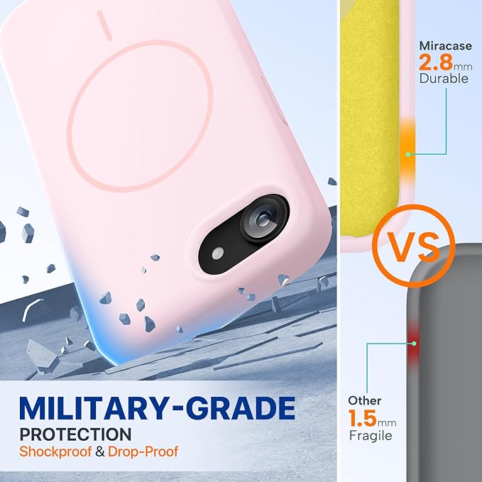 Miracase Magnetic for iPhone 17e Case & iPhone 16e Case, [Soft Anti-Scratch Microfiber Lining], Compatible with MagSafe, Silicone Shockproof Protection Phone Case for iPhone 17e/16e, Sand Pink