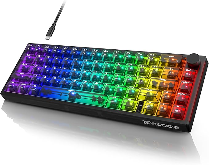 X83 Wired Gaming Keyboard with Volume Knob,60 Percent Mechanical Keyboard Gasket Mount RGB Backlit with Software,Mini Keyboards with 66 Keys Hot Swappable Red Switch,Translucent Black