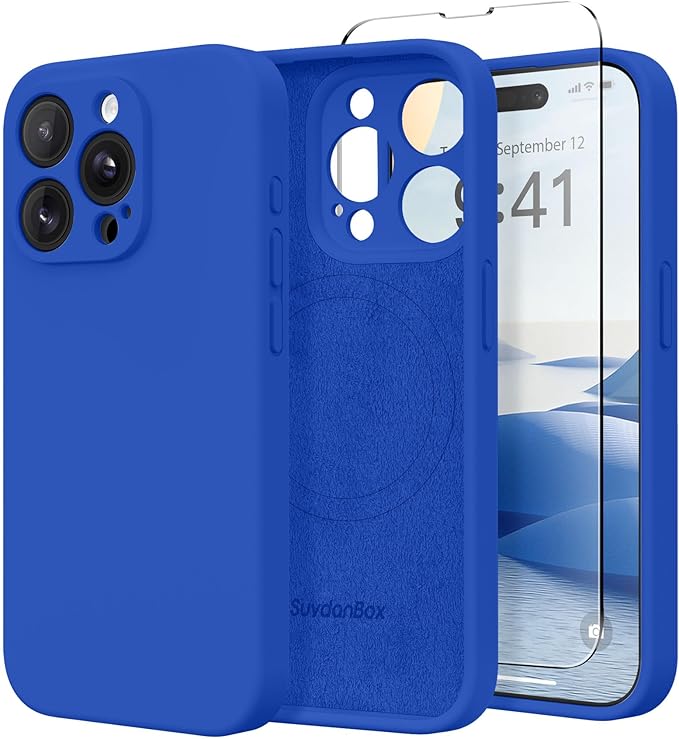Magnetic for iPhone 14 Pro Case, Compatible with MagSafe, [Full Camera Protection][Screen Protector] Silicone Shockproof Protective Phone Case for iPhone 14 Pro 6.1", Klein Blue