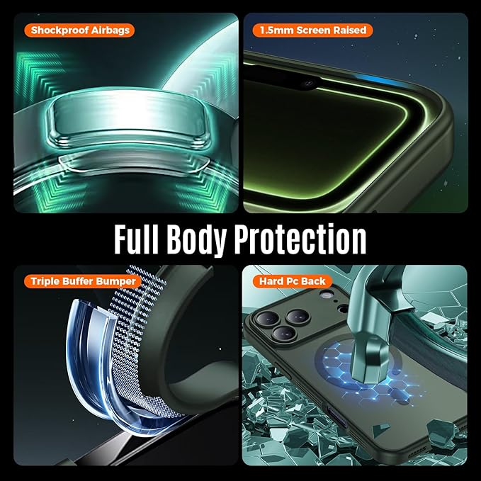 Symcele Designed for iPhone 17 Pro Max Case, Compatible with MagSafe, [Camera Protection] [15FT Military Drop Protection] Shockproof Translucent Matte Anti-Slip Phone Case, 6.9", Alpine Green