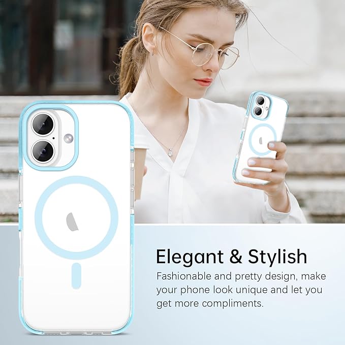 BENTOBEN Magnetic for iPhone 17 6.3" Case, Compatible with Magsafe Military Shockproof Protective Bumper Cute Transparent Slim Anti-Yellowing Women Girl Men Phone Case for iPhone 17 Cover, Clear Blue