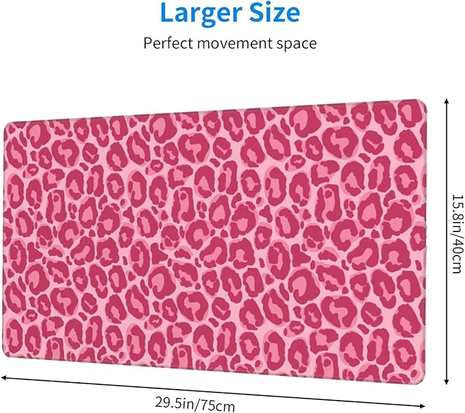 Pink Leopard Print Large Extended Mouse Pads XL Mousepad with Stitched Edges Non-Slip Rubber Base Computer Keyboard Pad Desk Mat for Home Office Desk Decor, 29.5" X 15.8"