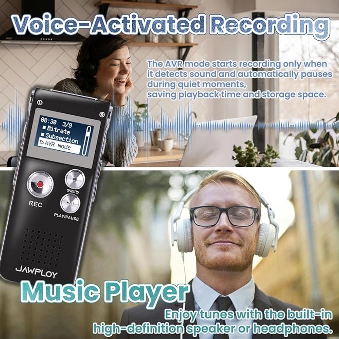 64GB Digital Voice Recorder for Lectures Meetings Voice Activated Recording Device with Playback, Portable Audio Recorder Small Tape Recorder Dictaphone, Interviews, USB, MP3, Password