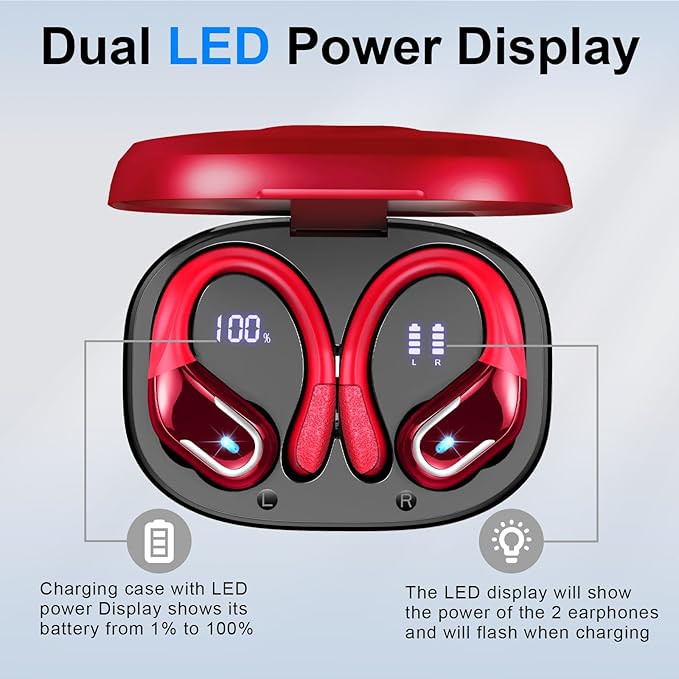 Wireless Earbuds Sport, Bluetooth 5.4 Headphones 2025 Bluetooth Earbuds with 75Hrs Stereo, 4 ENC Mic, Over-Ear Buds with Earhooks Noise Canceling Earphones , IP7 Waterproof Headset for Workout/Running